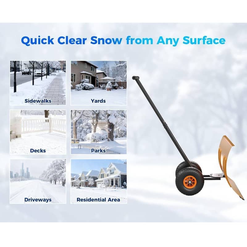 Heavy Duty 30-Inch Wheeled Snow Shovel with Adjustable Ergonomic Handle