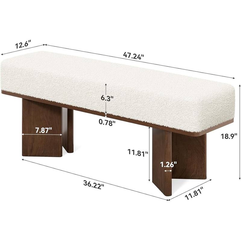 47-in Bench with Cushion for Living Room Hallway Dining Table, Rectangle Upholstered Entryway/ End of Bed/Dining Bench