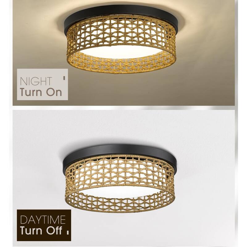 32W LED 15.7'' Rattan Flush Mount Ceiling Light 3000K/3500K/4000K/5100K/6500K