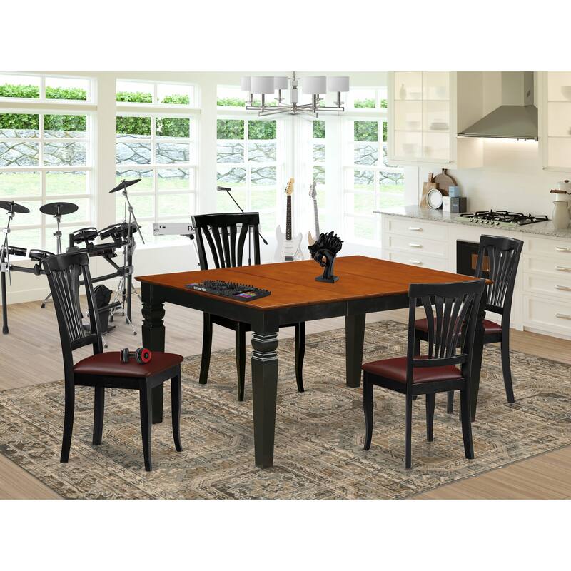 East West Furniture 5 Piece Dining Table Set- a Kitchen Table and 4 Chairs, Black & Cherry(Seat Type Options)