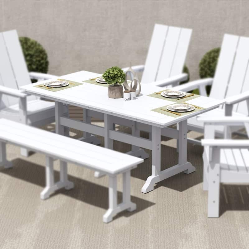 Polytrends Laguna Hdpe All Weather Outdoor Patio 71" Rectangular Dining Table - White