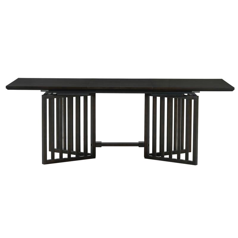 Solid Wood Farmhouse Dining Set: 83.9" Extendable Table with 2 Removable Leaves & 8 Comfortable Upholstered Chairs