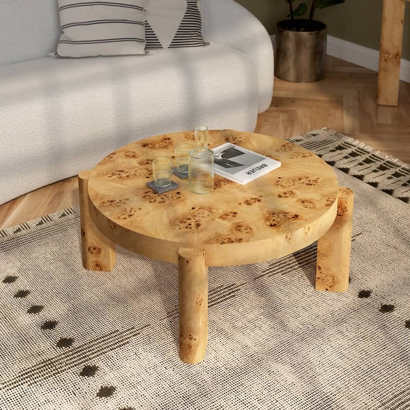 Studio London Round Coffee Table Maple Burl Wood Veneer with Easy Assembly - Wood