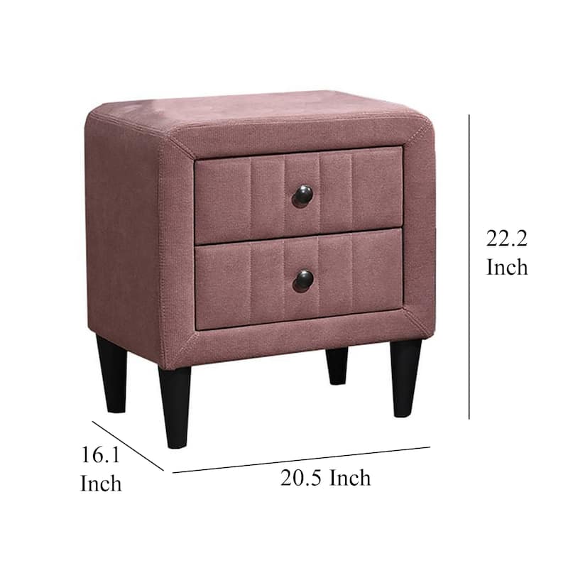Rheo Nightstand, 2 Drawer, 22 Inch Blush Pink Brushed Linen Upholstery