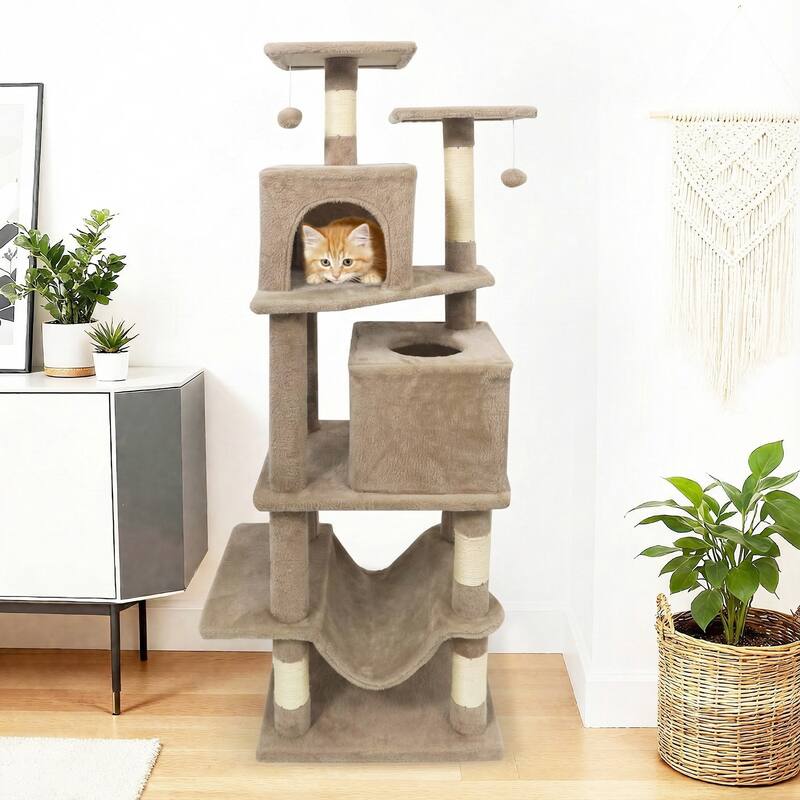 Gymax 57'' Cat Tree for Indoor Cats w/Dual Condos Hammock Sisal