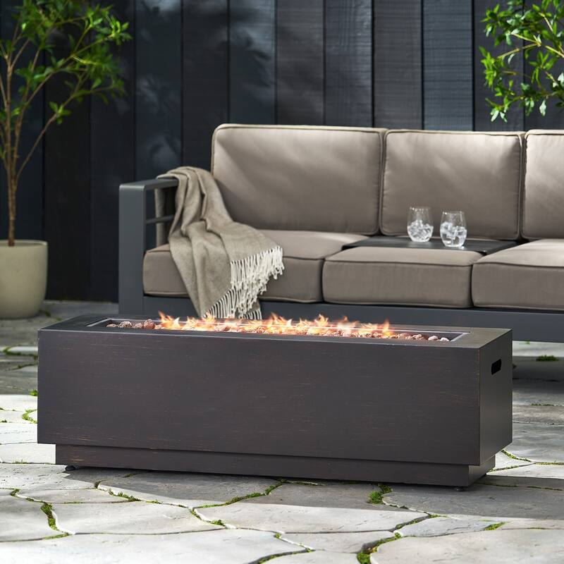 48 in. W x 15 in. H Iron Square Propane Gas Burning Outdoor Fire Pit in Brown
