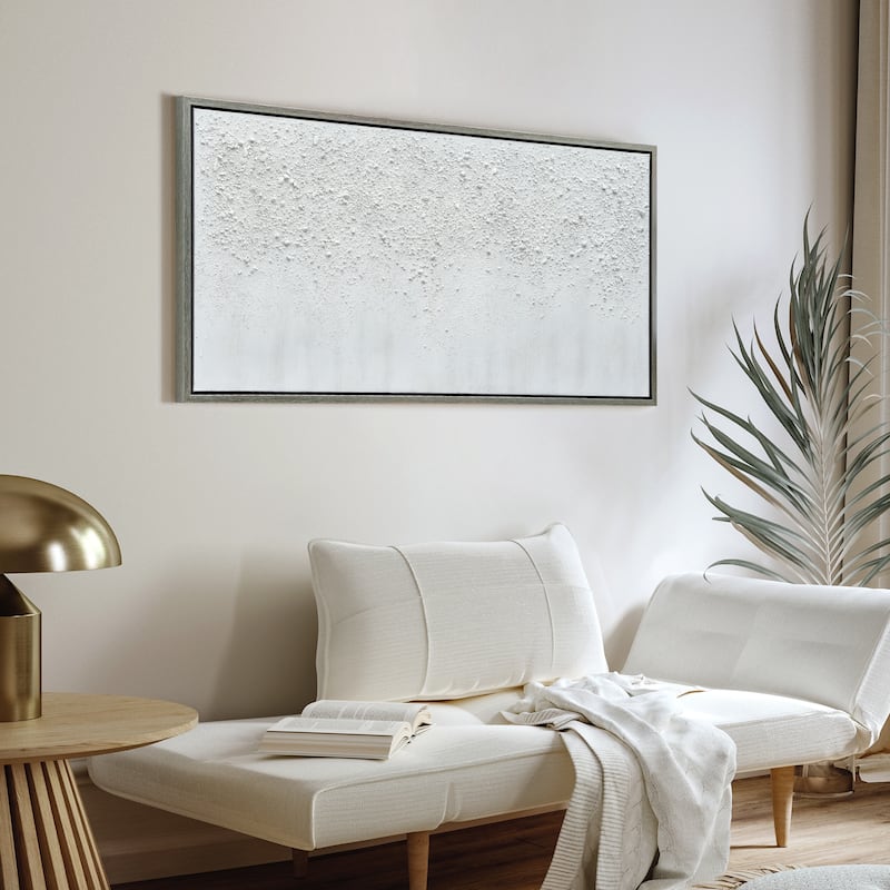 White Snow B Textured Glitter Hand Painted Canvas Framed Wall Art