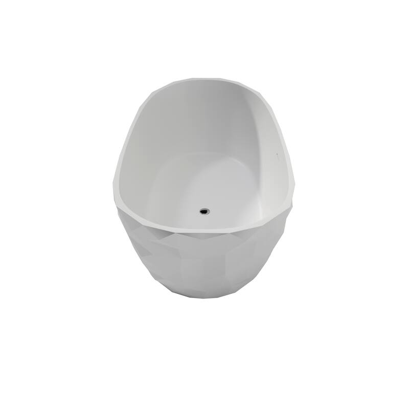 64 in. Freestanding Solid Surface Soaking Bathtub in Matte White, Elegant Oval Design with Center Drain