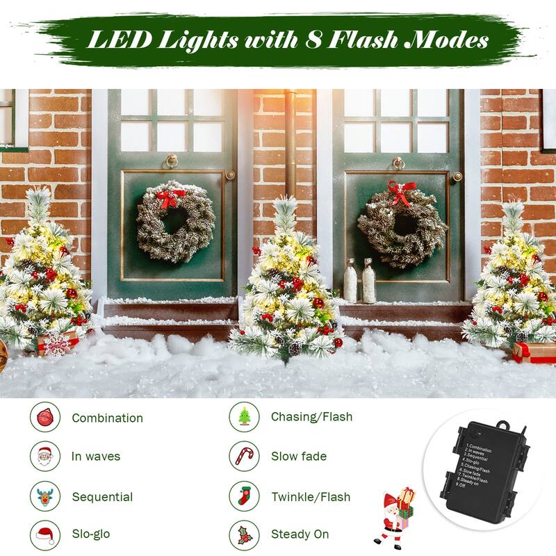 Gymax 2PCS Pre-Lit Snow Flocked Christmas Tree Pathway Xmas Tree w/ 8 - See Details