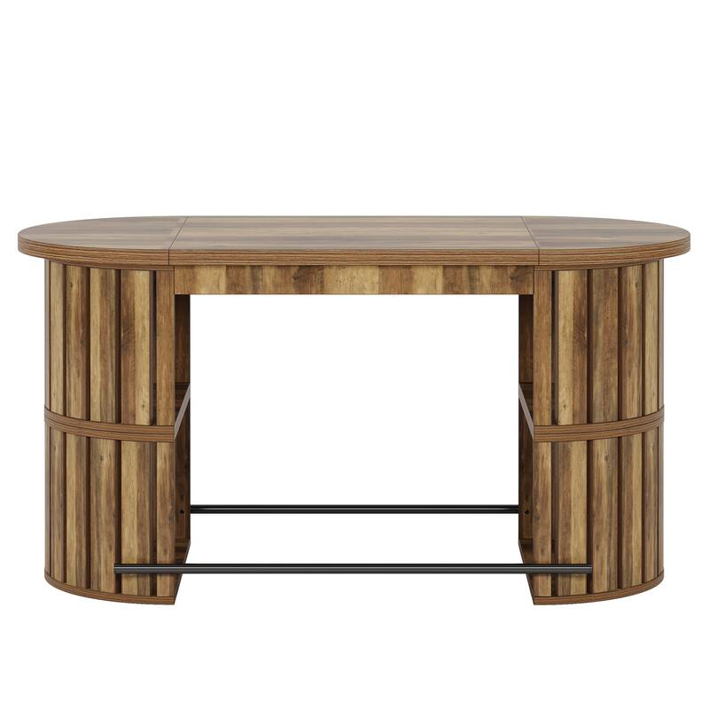 63" Industrial Bar Table Oval Home Bar Unit with Storage and Footrest