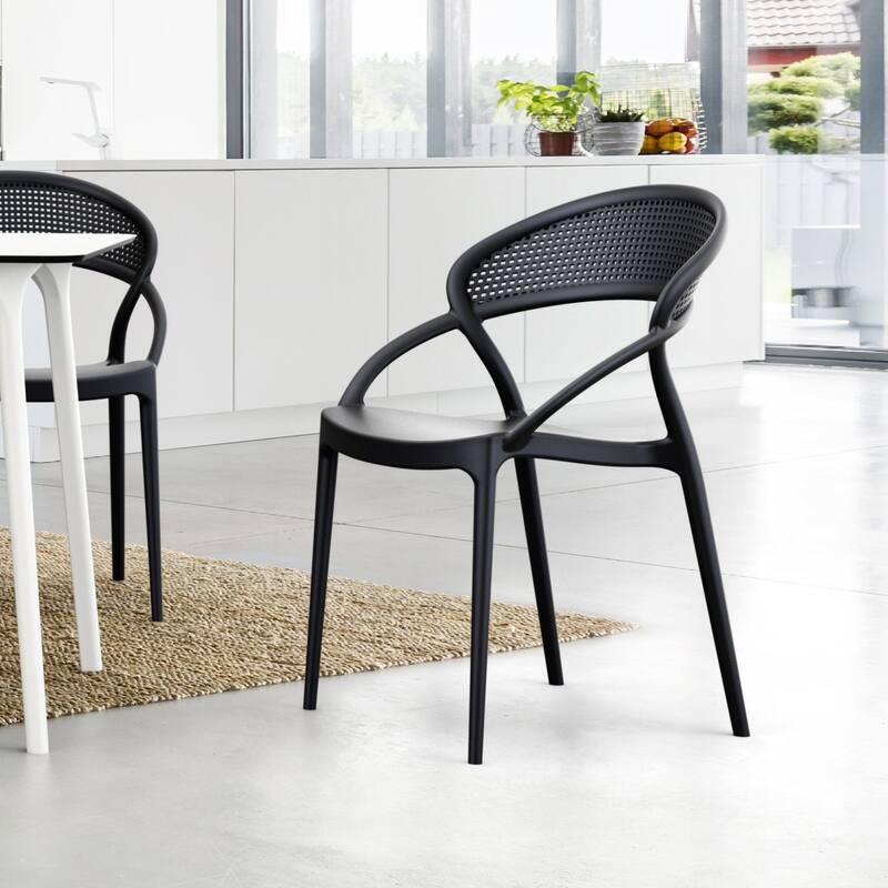 32.25" Black Mesh Outdoor Patio Round Dining Chair