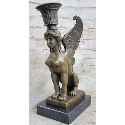 Art Deco Sphinx Bronze Candle Holder Bronze Sculpture Marble Base Statue
