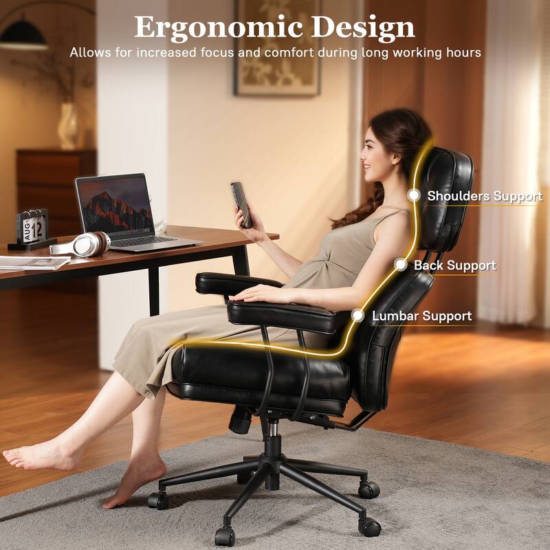 OVIOS PU Leather Ergonomic Lumbar Support Office Chair Desk Chair