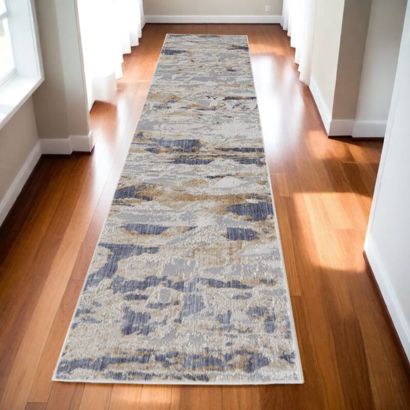 Power Loomed Distressed Abstract Modern Non Skid Area Rug - 10' Runner