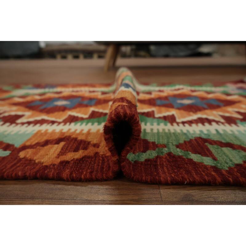 Hand Woven Oriental 100% Wool Carpet Southwestern Geometric Multi-Colored Kilim Area Rug - 3' 3'' X 2' 3''