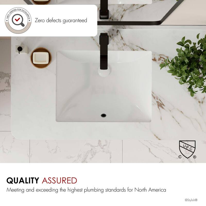 STYLISH Porcelain Rectangular 20 3/4-inches Undermount Ceramic Bathroom Sink with Overflow