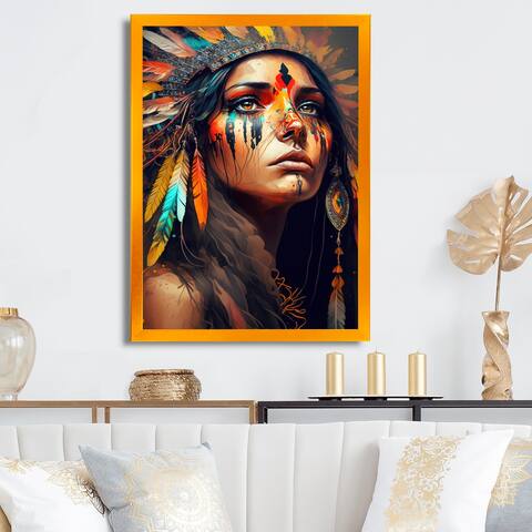 Designart "Colorful Native American Woman I" Contemporary Glam Framed Art Print