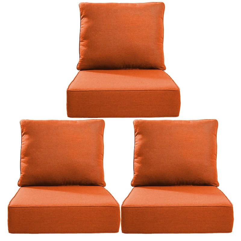 22" W x 24" D x 6" T Water & Fade Resistant Outdoor Lounge Chair Replacement Cushion Set - 3 Sets - Orange