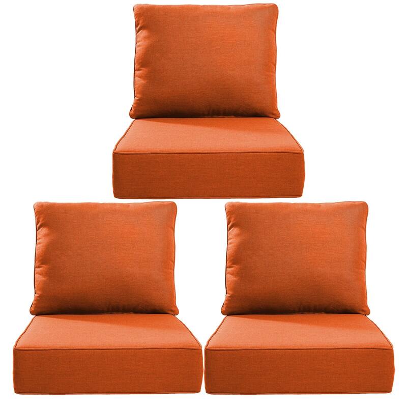 24" W x 24" D x 6" T Water & Fade Resistant Outdoor Lounge Chair Replacement Cushion Set - 3 Sets - Orange