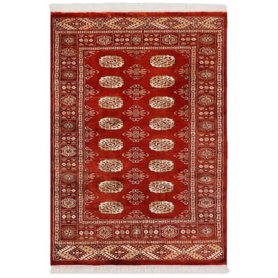 Tribal Bokhara Jordin Rust Gray Hand Knotted Rug - 3'2'' x 5'1''