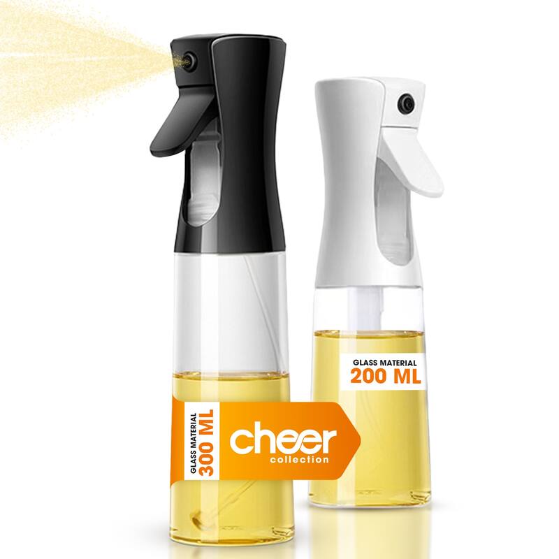 Cheer Collection Set of 2 Multi-Use Glass Oil Sprayer Bottles - 200ml & 300ml - Black & White