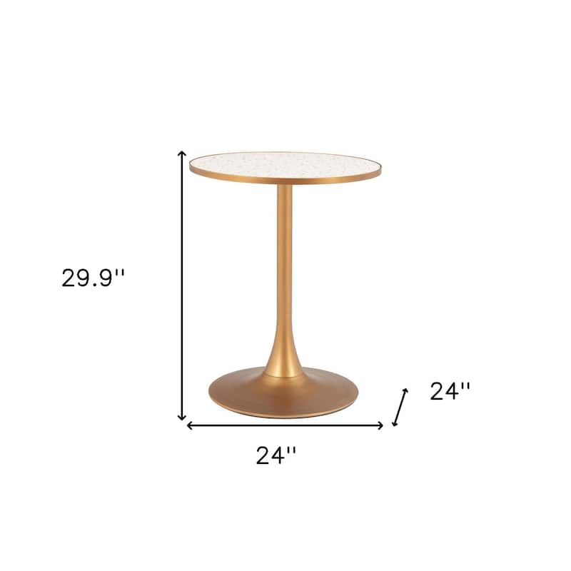 HomeRoots 24" Beige and Gold Wood and Steel Pedestal Base Round Top Dining Table - 24.00 in. x 29.90 in. x 24.00 in.