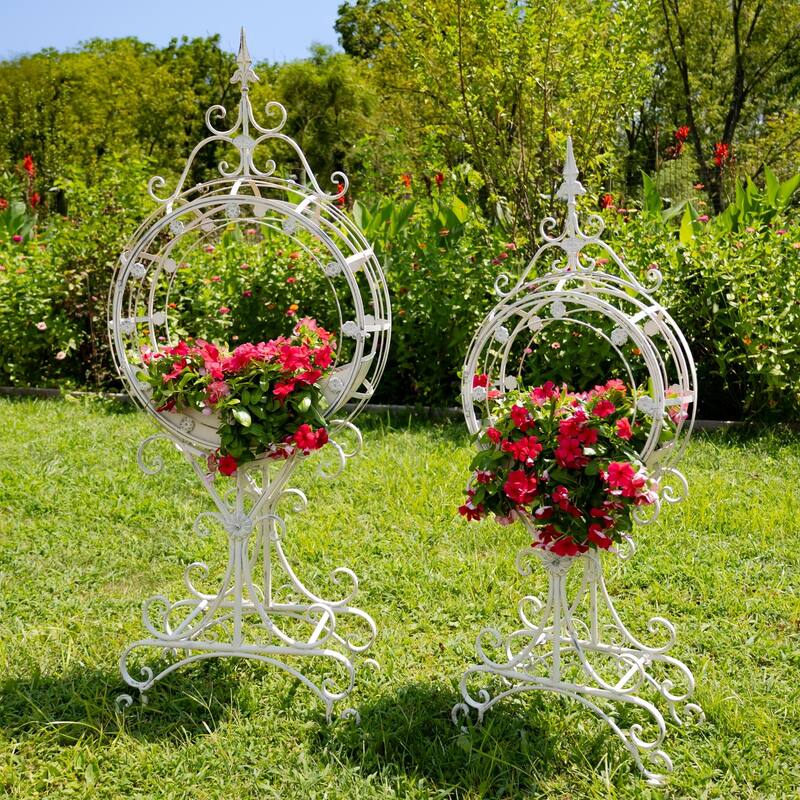 Set of 2 Tall "Tamar" Iron Planters in Antique White