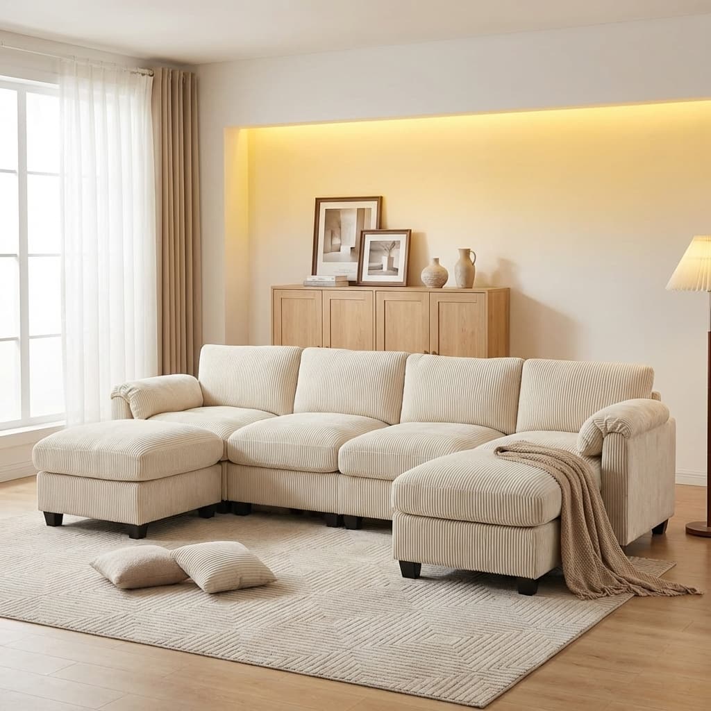 Modular Chenille Cloud Sectional Sofa with Ottoman, Deep Seat Oversized Couch Set