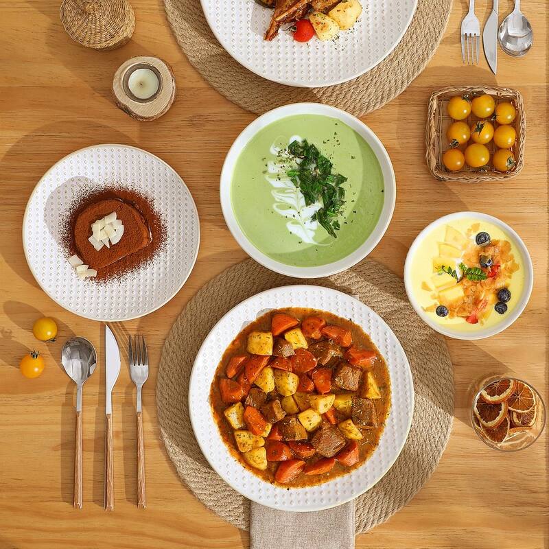 MALACASA LYDIA Embossed Stoneware 16-Piece Dinnerware Set