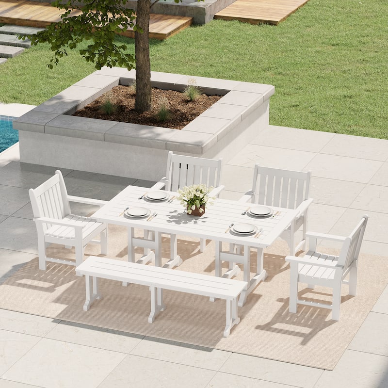 Laguna 6-Piece Outdoor Patio Rectangle Table Garden Arm Chair Dining Set With Bench
