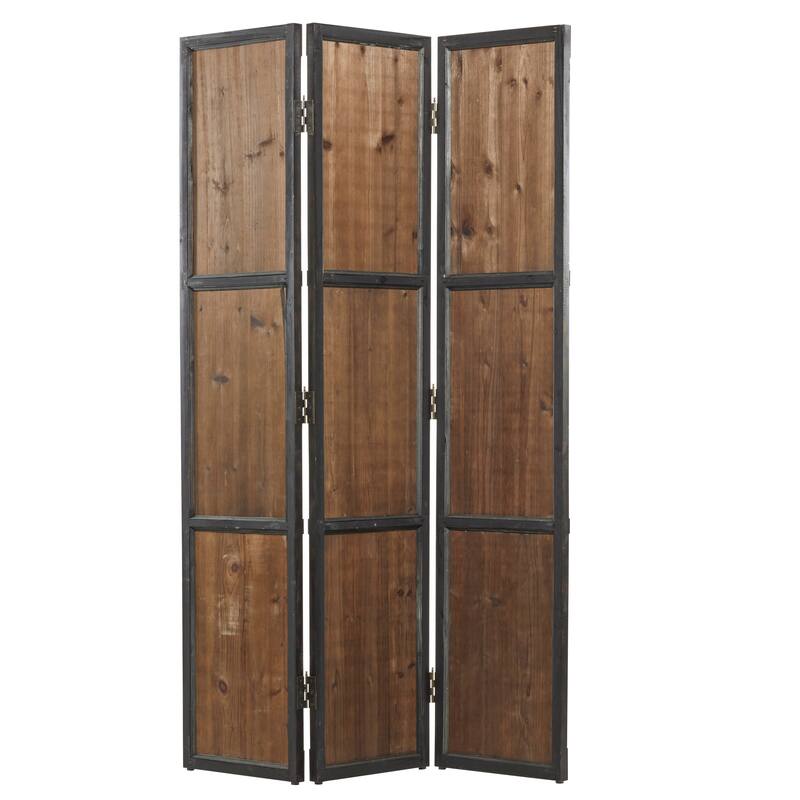 Wood Hinged Foldable Partition 3 Panel Room Divider Screen with Solid Wood Panels - Brown - Roche River Decor - 1"Wx48"Lx71"H