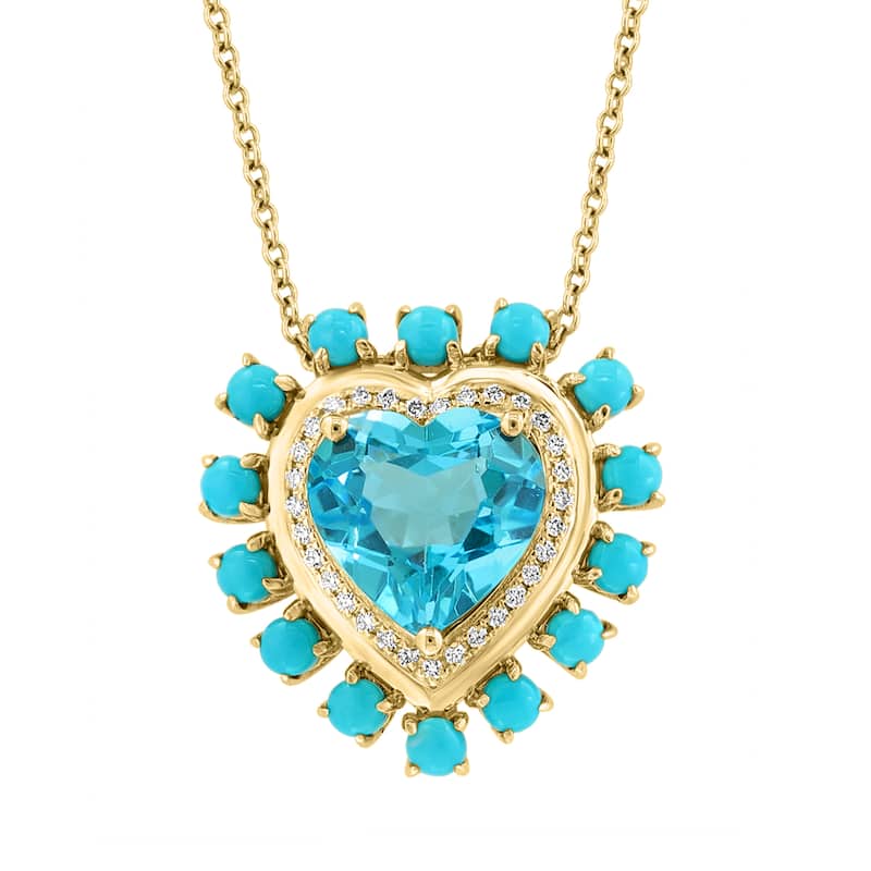 EFFY 14K Gold Diamond,Blue Topaz,Turquoise Heart Pendant Necklace