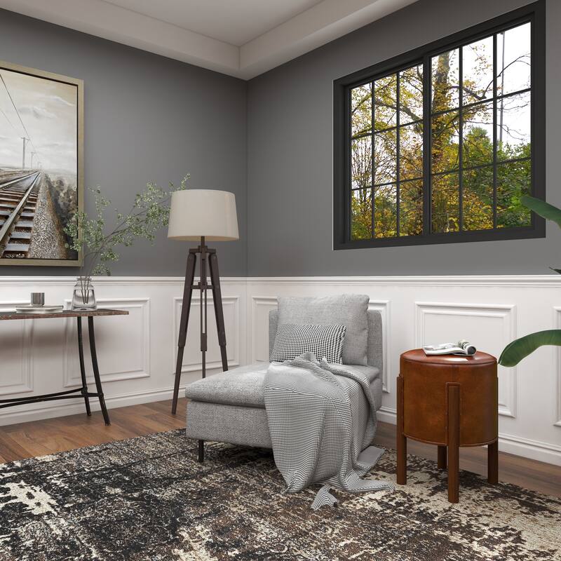 Black Wood Tripod Room Floor Lamp with Cream Linen Shade