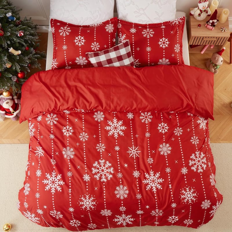 Christmas Snowflake Elegance Duvet Cover and Pillow Shams Set, Bedding Set