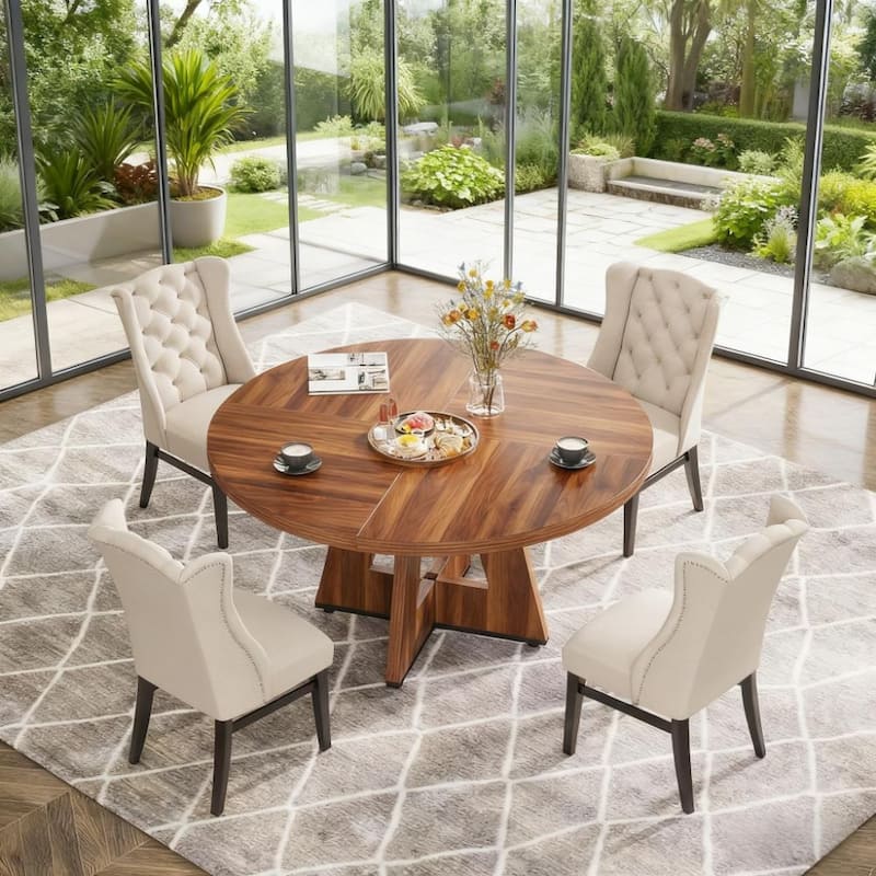 Round Dining Table Office Table, 47-Inch Kitchen Table Meeting Table with Sturdy Pedestal Base, Easy Assembly