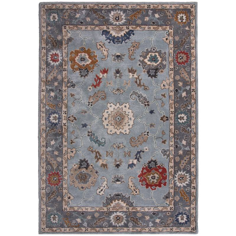 Alora Decor Cyrus Blue Floral Bordered Hand-Tufted Rug - 5' x 8' - Blue
