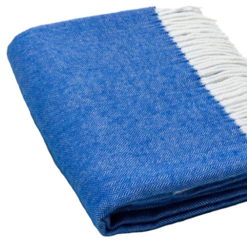 HomeRoots 50" X 60" Royal Blue And White Woven Herringbone Plush Throw Blanket