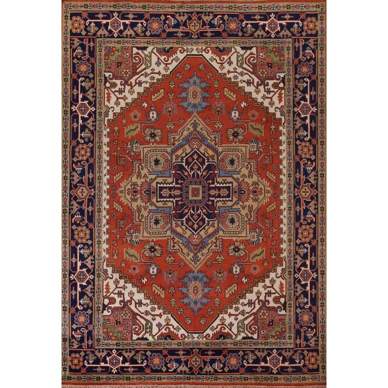 Orange Heriz Serapi Indian Area Rug Handmade Wool Carpet - 9'1"x 11'9"