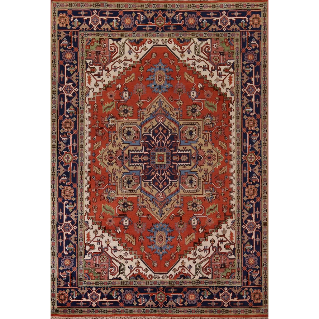 Orange Heriz Serapi Indian Area Rug Handmade Wool Carpet - 9'1"x 11'9"