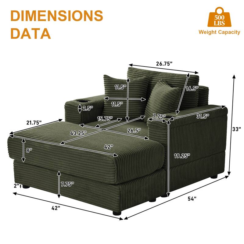 Ouyessir Upholstered Deep Seat Single Sofa with Ottoman for Living Room