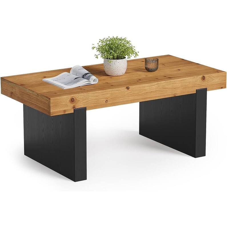 47.2" Solid Wood Coffee Table, Two-Tone Modern Rectangle Table for Living Room & Bedroom