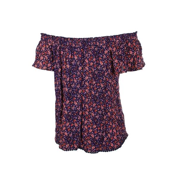 Shop Self Esteem Junior Navy Floral Print Cap Sleeve Blouse S