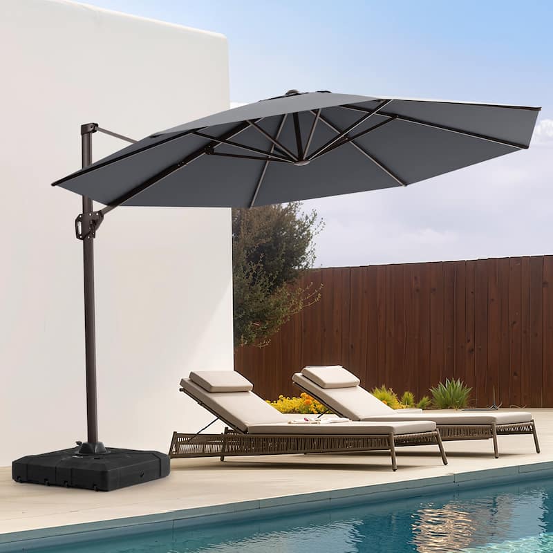 11 Ft Outdoor Patio Cantilever 360 Degree Rotation Offset Umbrella with Weighted Base