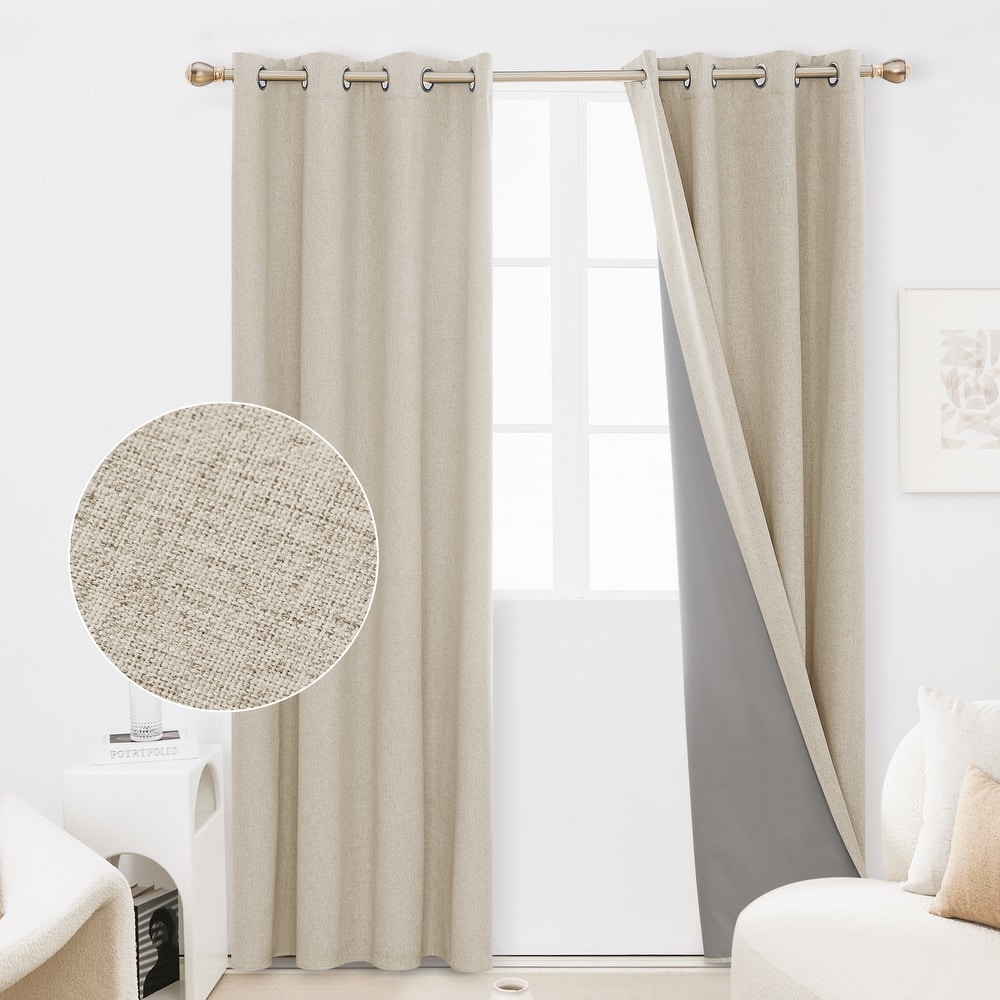 Deconovo Faux Linen Total Blackout with Coating Curtains (2 Panel)