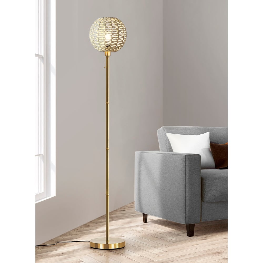 HOMEGLAM Globe Woven Rattan 68" Metal Floor Lamp