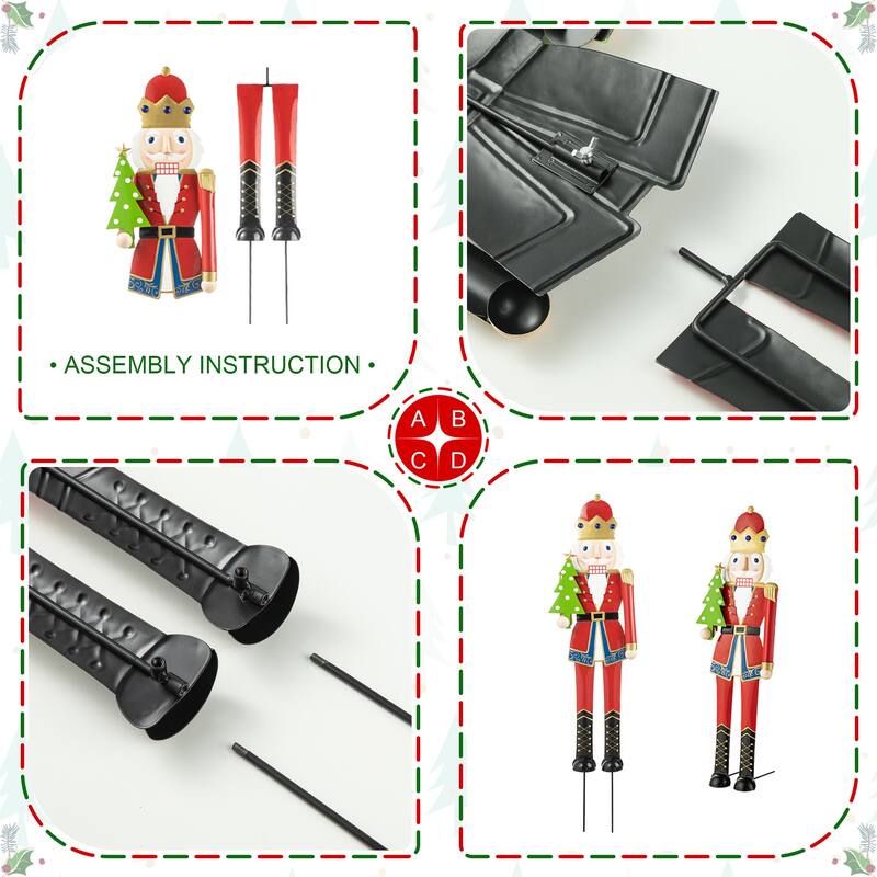 Glitzhome Christmas Nutcracker Yard Stakes Standing Hanging Decor(2-3 Functions)