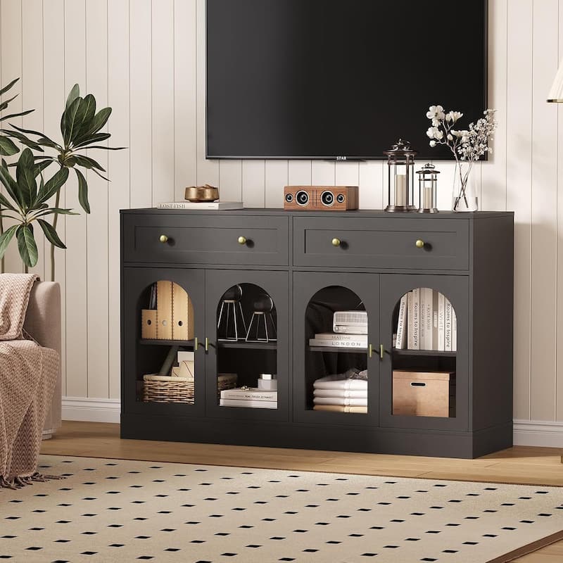 55" Modern TV Stand, Sideboard Buffet Cabinet with Storage for Dining Room, Living Room - N/A - Black