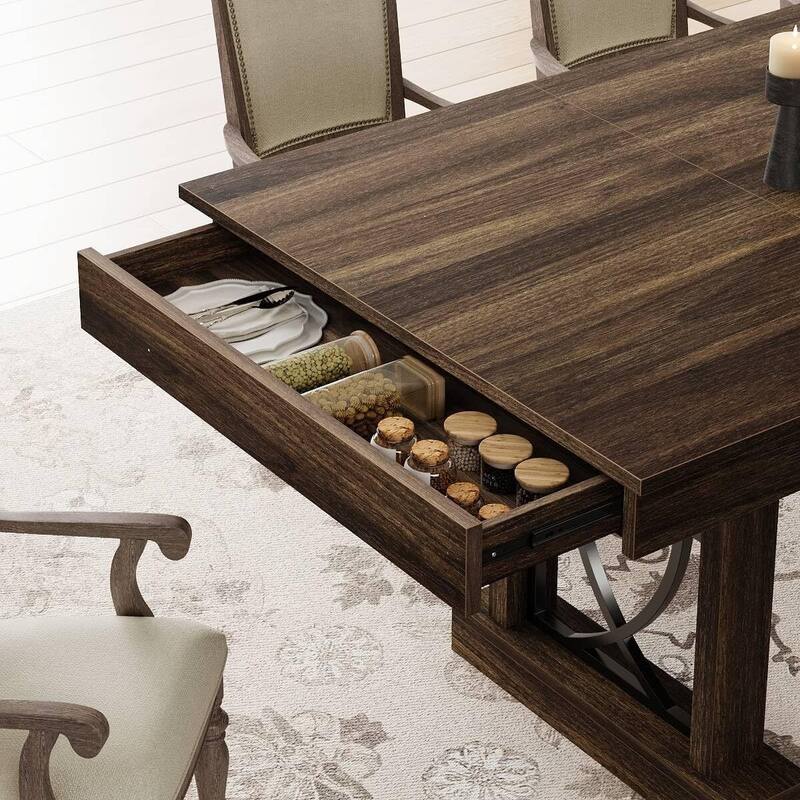 71-inch Elegant Dining Table with Storage Drawers for Dining Spaces (Only Table)