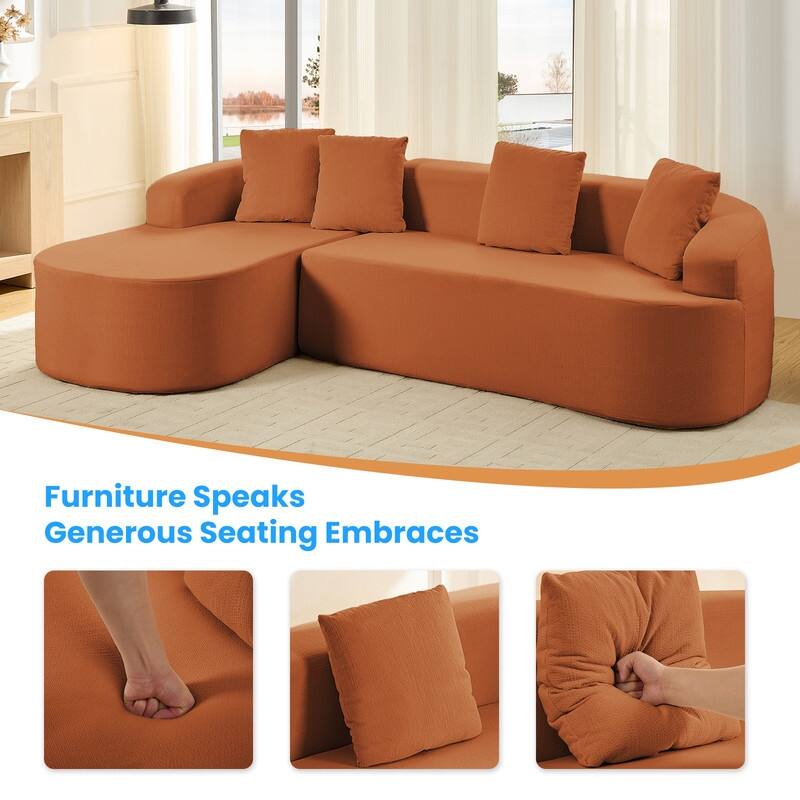 Mixoy 99inch Chenille L Shape Sectional Sofa with Curved Chaise,Modern Cloudy 3 Seater Sofa - 99.2''*59.1''*26.4''