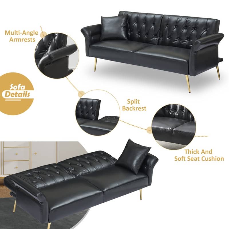 61.4" Faux Leather Split Upholstered Sofa Bed
